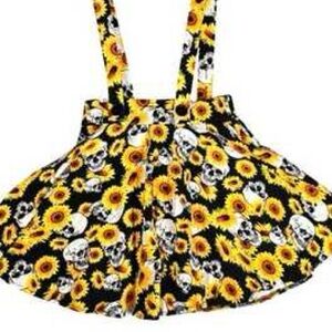 Sunflower Skull Print Skater Skirt